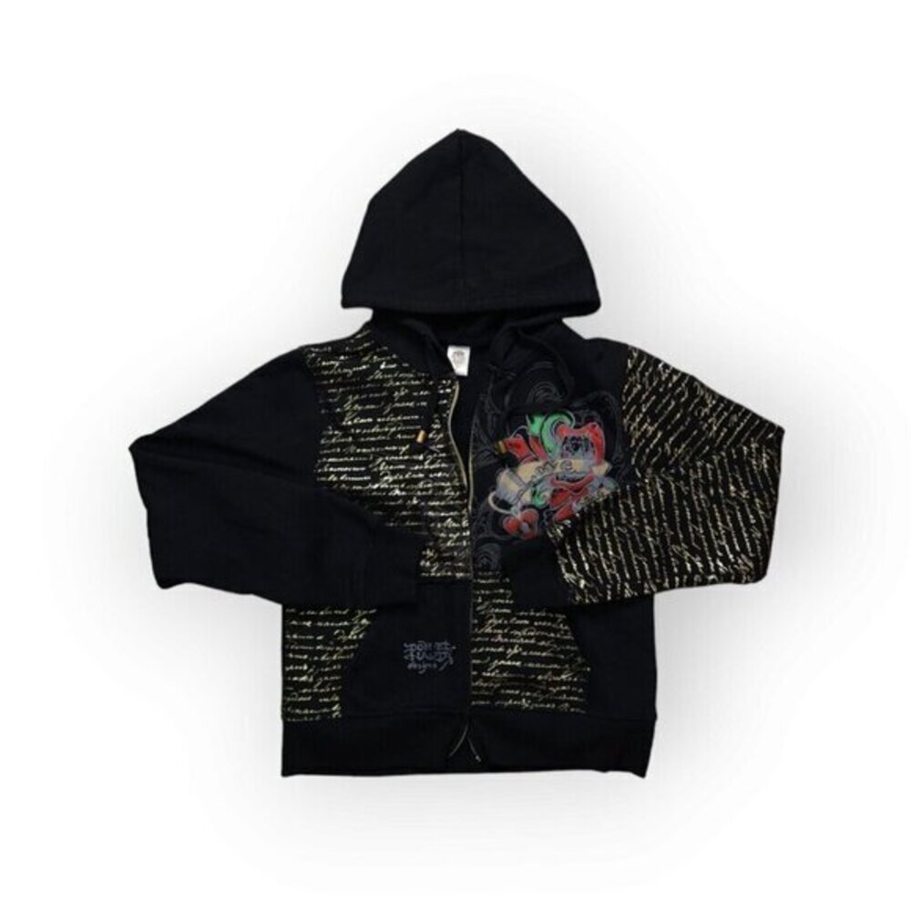 Vintage Ed Hardy Christian Audigier Y2K Studded Zip‎ Hoodie Jacket Womens S/M ?? - Picture 2 of 11